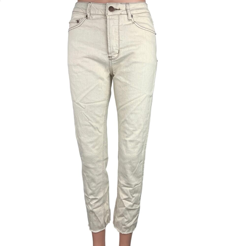 Adika Cream Ivory High Rise 100% Cotton Raw Hem Straight Leg Jeans Size M